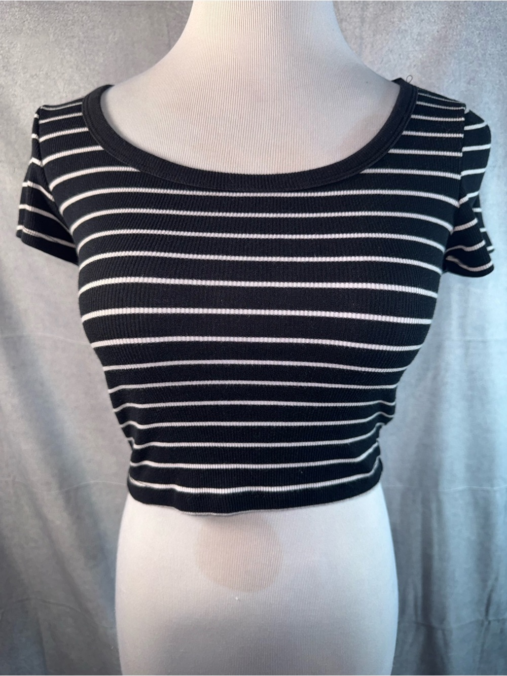2280-Ambiance Black & White Striped Scoop Crop Top